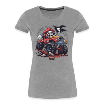 Crazy Skull Pirate Monster Truck - T-shirt bio Premium Femme - gris chiné - Devant - Mia (176cm)