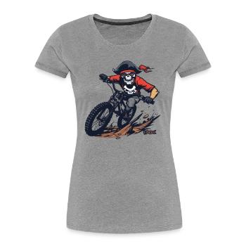 Skull Skeleton Pirate VTT - T-shirt bio Premium Femme - gris chiné - Devant - Mia (176cm)