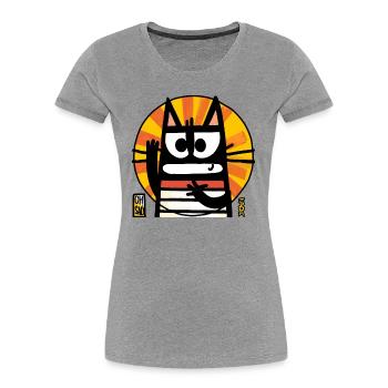Oh How Sad, Funny Abstract Cartoon Cat - Women's Premium Organic T-Shirt - heather grey - Front - Mia (176cm)
