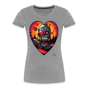 Ein Herz für Camping-Sumpf-Cyborg-Roboter - Frauen Premium Bio T-Shirt - Grau meliert - Vorne - Mia (176cm)