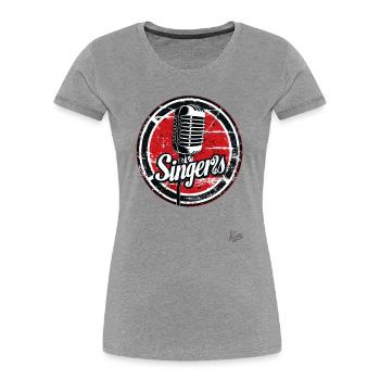 Vintage Mikrofon für Sänger mit Retro-Charme - Frauen Premium Bio T-Shirt - Grau meliert - Vorne - Mia (176cm)