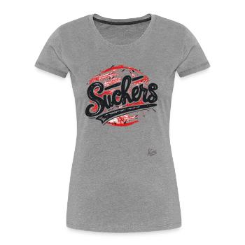 Signe vintage pour les perdants et les ventouses - T-shirt bio Premium Femme - gris chiné - Devant - Mia (176cm)