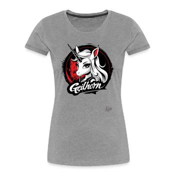 Geilhorn: Dieses Geile Einhorn-Pferd - Frauen Premium Bio T-Shirt - Grau meliert - Vorne - Mia (176cm)