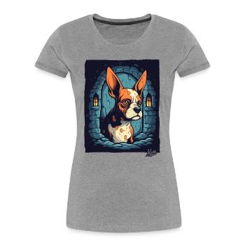 Little cool cute dog in the dungeon - Women's Premium Organic T-Shirt - heather grey - Front - Mia (176cm)