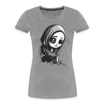 Künstlerisches Trauriges Mädchen - Frauen Premium Bio T-Shirt - Grau meliert - Vorne - Mia (176cm)