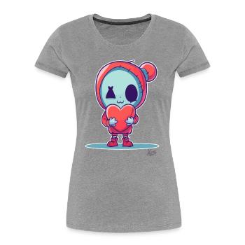 Poupée zombie heureuse avec coeur pour l’amour - T-shirt bio Premium Femme - gris chiné - Devant - Mia (176cm)