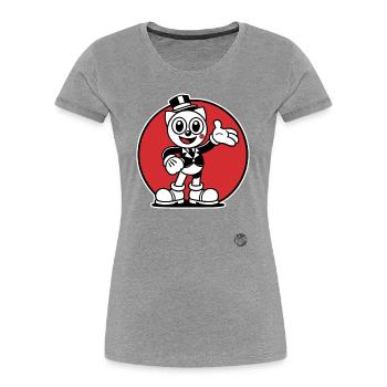 Chat Rétro Design « Chat Charmant » Style Vintage - T-shirt bio Premium Femme - gris chiné - Devant - Mia (176cm)
