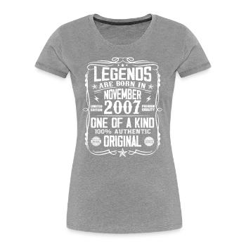 Geschenk Die Legenden wurden im November 2007 geboren - Frauen Premium Bio T-Shirt - Grau meliert - Vorne - Mia (176cm)