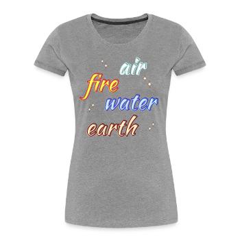 Elemente Feuer Wasser Luft Erde, bunte Buchstaben - Frauen Premium Bio T-Shirt - Grau meliert - Vorne - Mia (176cm)