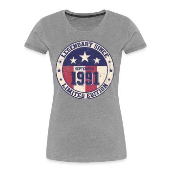 33rd Birthday Legend September 1991 Volume 91 - Women's Premium Organic T-Shirt - heather grey - Front - Mia (176cm)