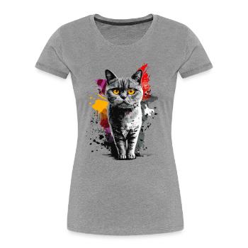 Britisch Kurzhaar Katze - Grafik - Frauen Premium Bio T-Shirt - Grau meliert - Vorne - Mia (176cm)