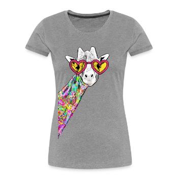 Dessin Girafe douce Coloré Hipster Avec lunettes de cœur - T-shirt bio Premium Femme - gris chiné - Devant - Mia (176cm)