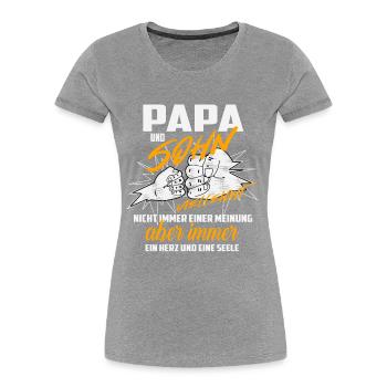 Papa und Sohn Partnerlook Vatertag Geschenkidee - Frauen Premium Bio T-Shirt - Grau meliert - Vorne - Mia (176cm)
