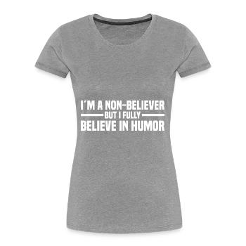 Atheismus - Frauen Premium Bio T-Shirt - Grau meliert - Vorne - Mia (176cm)