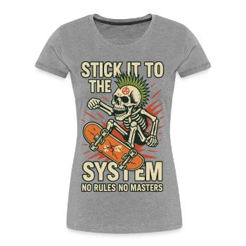 Skeleton Skateboard Against the System - Women's Premium Organic T-Shirt - heather grey - Front - Mia (176cm)
