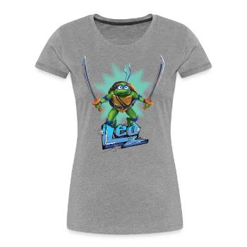 TMNT Mutant Mayhem Turtle Leo - Frauen Premium Bio T-Shirt - Grau meliert - Vorne - Mia (176cm)