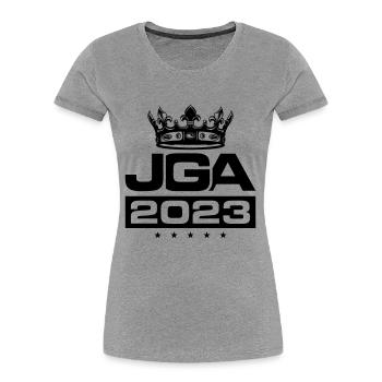 Jga 2023 Enterrement de vie de garçon - T-shirt bio Premium Femme - gris chiné - Devant - Mia (176cm)