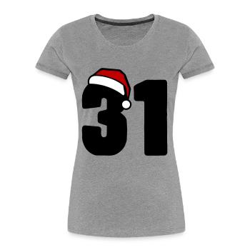 31 Numéro Noël - T-shirt bio Premium Femme - gris chiné - Devant - Mia (176cm)