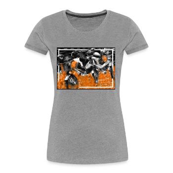 Mofa Liebe mit Feuer und Flammen. - Frauen Premium Bio T-Shirt - Grau meliert - Vorne - Mia (176cm)