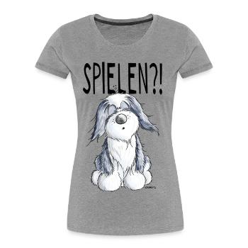 Verspielter Bearded Collie - Hund - Geschenk - Frauen Premium Bio T-Shirt - Grau meliert - Vorne - Mia (176cm)