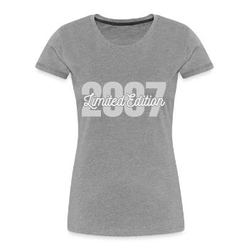 2007 Chemise d’anniversaire en édition limitée - T-shirt bio Premium Femme - gris chiné - Devant - Mia (176cm)