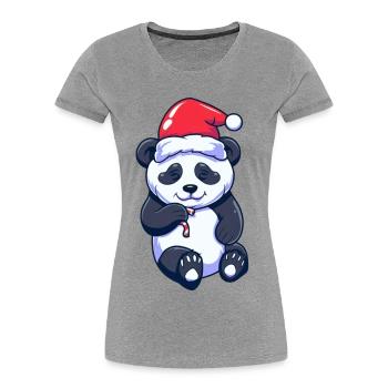 Panda mignon avec chapeau de père Noël - T-shirt bio Premium Femme - gris chiné - Devant - Mia (176cm)