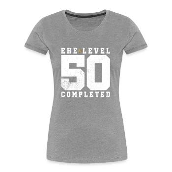 Ehe Level 50 Completed - Frauen Premium Bio T-Shirt - Grau meliert - Vorne - Mia (176cm)