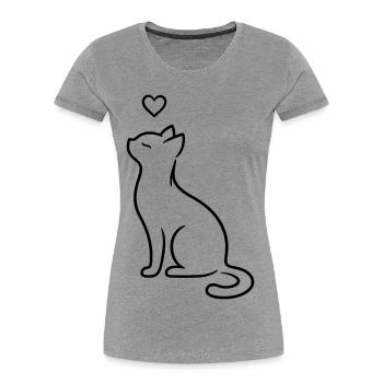 Elegant Sitting Cat with Heart | Minimal Love Art - Women's Premium Organic T-Shirt - heather grey - Front - Mia (176cm)