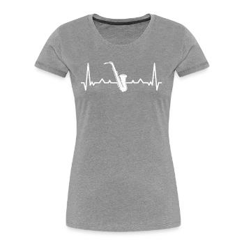 Herzschlag Saxophon Musik Blasmusik Musiker - Frauen Premium Bio T-Shirt - Grau meliert - Vorne - Mia (176cm)