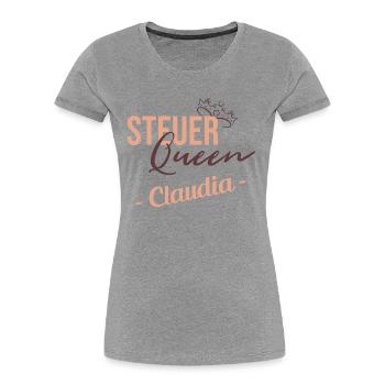 Steuer Queen Claudia - Frauen Premium Bio T-Shirt - Grau meliert - Vorne - Mia (176cm)