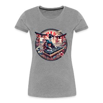 Yukiko Geisha: Rhythm of Tradition - Frauen Premium Bio T-Shirt - Grau meliert - Vorne - Mia (176cm)