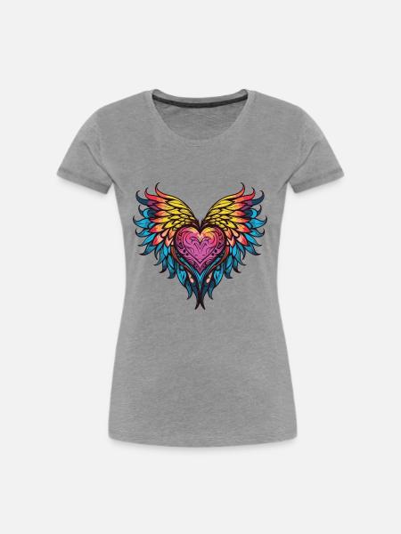 Herz Flügel - Frauen Premium Bio T-Shirt - Grau meliert