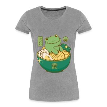 Kawaii Ramen Frosch - Frauen Premium Bio T-Shirt - Grau meliert - Vorne - Mia (176cm)