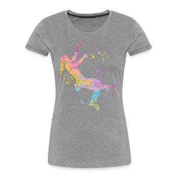 Boulderer Colorsplash Boulder Bouldern - Frauen Premium Bio T-Shirt - Grau meliert - Vorne - Mia (176cm)