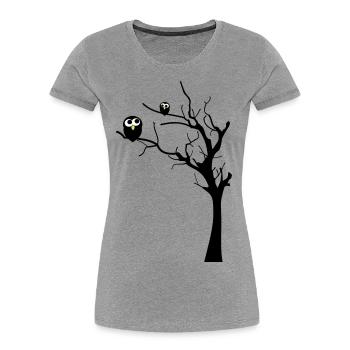 Eulen auf einem Baum - Frauen Premium Bio T-Shirt - Grau meliert - Vorne - Mia (176cm)