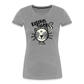 Katze Kuscheltiger - Frauen Premium Bio T-Shirt - Grau meliert - Vorne - Mia (176cm)