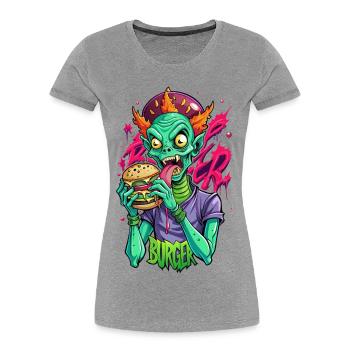 Burger Alien - Frauen Premium Bio T-Shirt - Grau meliert - Vorne - Mia (176cm)