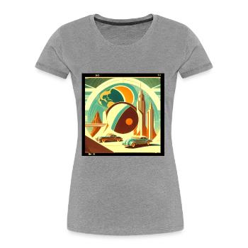 Planète rétro imaginaire - T-shirt bio Premium Femme - gris chiné - Devant - Mia (176cm)