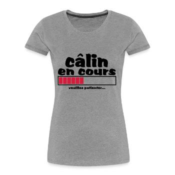 câlin en cours,amour,mariage,ev,formes,cœur - T-shirt bio Premium Femme - gris chiné - Devant - Mia (176cm)