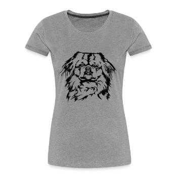 Chiens Pékinois Chiens Portrait Signes de Saules Pékinois - T-shirt bio Premium Femme - gris chiné - Devant - Mia (176cm)