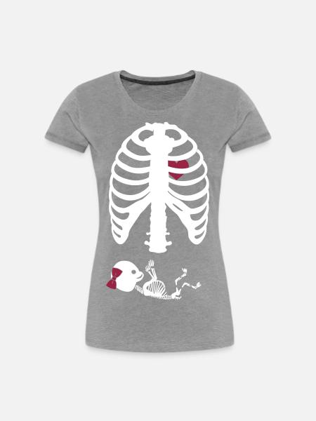 Schwangerschaft Skelett Rippen - Frauen Premium Bio T-Shirt - Grau meliert