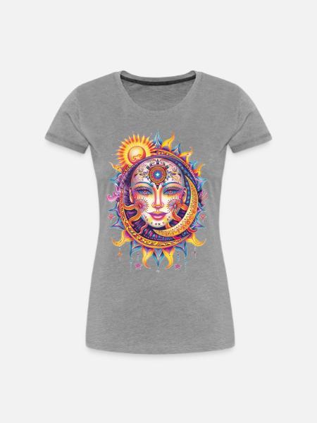 Kunstvolle Sonne - Frauen Premium Bio T-Shirt - Grau meliert