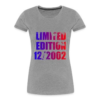 22e anniversaire Edition limitée 12/2002 - T-shirt bio Premium Femme - gris chiné - Devant - Mia (176cm)