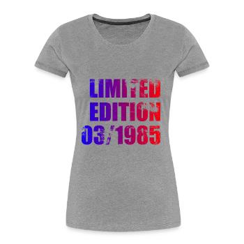 40e anniversaire Edition limitée 03/1985 - T-shirt bio Premium Femme - gris chiné - Devant - Mia (176cm)