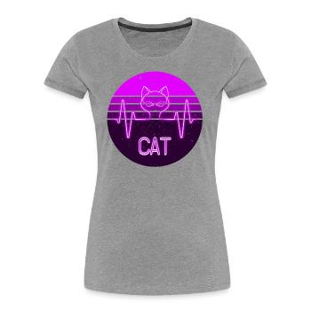 Lila NeonKatze - Frauen Premium Bio T-Shirt - Grau meliert - Vorne - Mia (176cm)