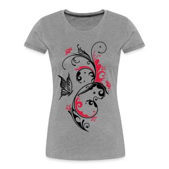 Flowers with butterfly, floral - Women's Premium Organic T-Shirt - heather grey - Front - Mia (176cm)