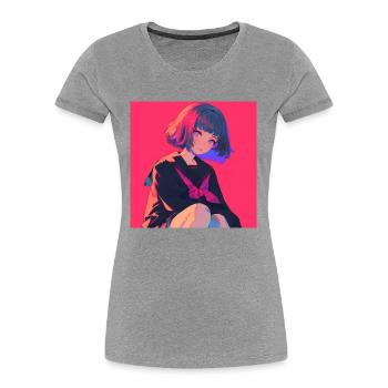 anime, schulmädchen, waifu, japan - Frauen Premium Bio T-Shirt - Grau meliert - Vorne - Mia (176cm)