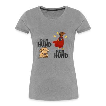 Dein Hund mein Hund Geschenk Superheld - Frauen Premium Bio T-Shirt - Grau meliert - Vorne - Mia (176cm)