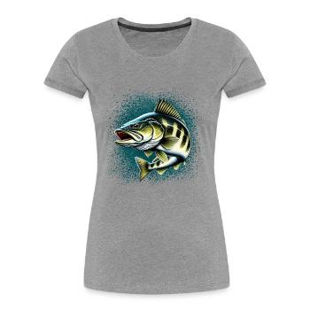 Zander Angeln Raubfisch Fisch Fischen - Frauen Premium Bio T-Shirt - Grau meliert - Vorne - Mia (176cm)