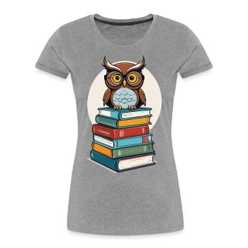 Bücher Eule Eulen Liebhaber Süße Buch Illustration - Frauen Premium Bio T-Shirt - Grau meliert - Vorne - Mia (176cm)